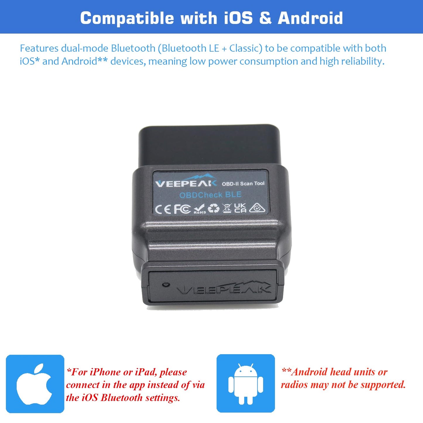 Veepeak OBDCheck BLE Bluetooth OBD II Scanner for iOS & Android, Car Wireless Check Engine Light Code Reader Diagnostic Tool