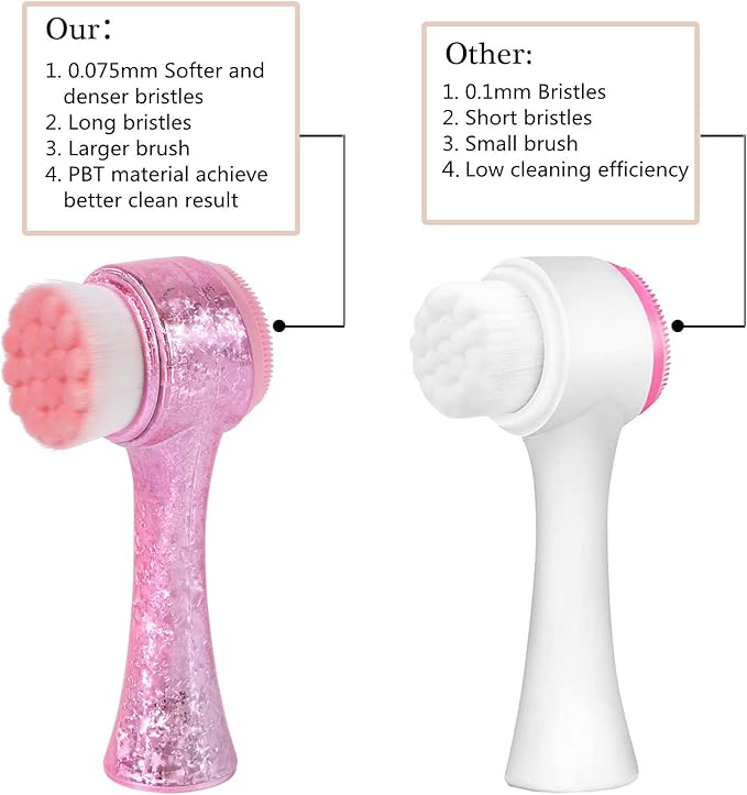Face Brush 2 in 1, Facial Cleansing Exfoliating Brush with Ultra Fine Soft Bristles for Pore Deep Cleansing Silicone Double Side Face Wash Scrub Brush for Skin Care, Ice Flower Pink