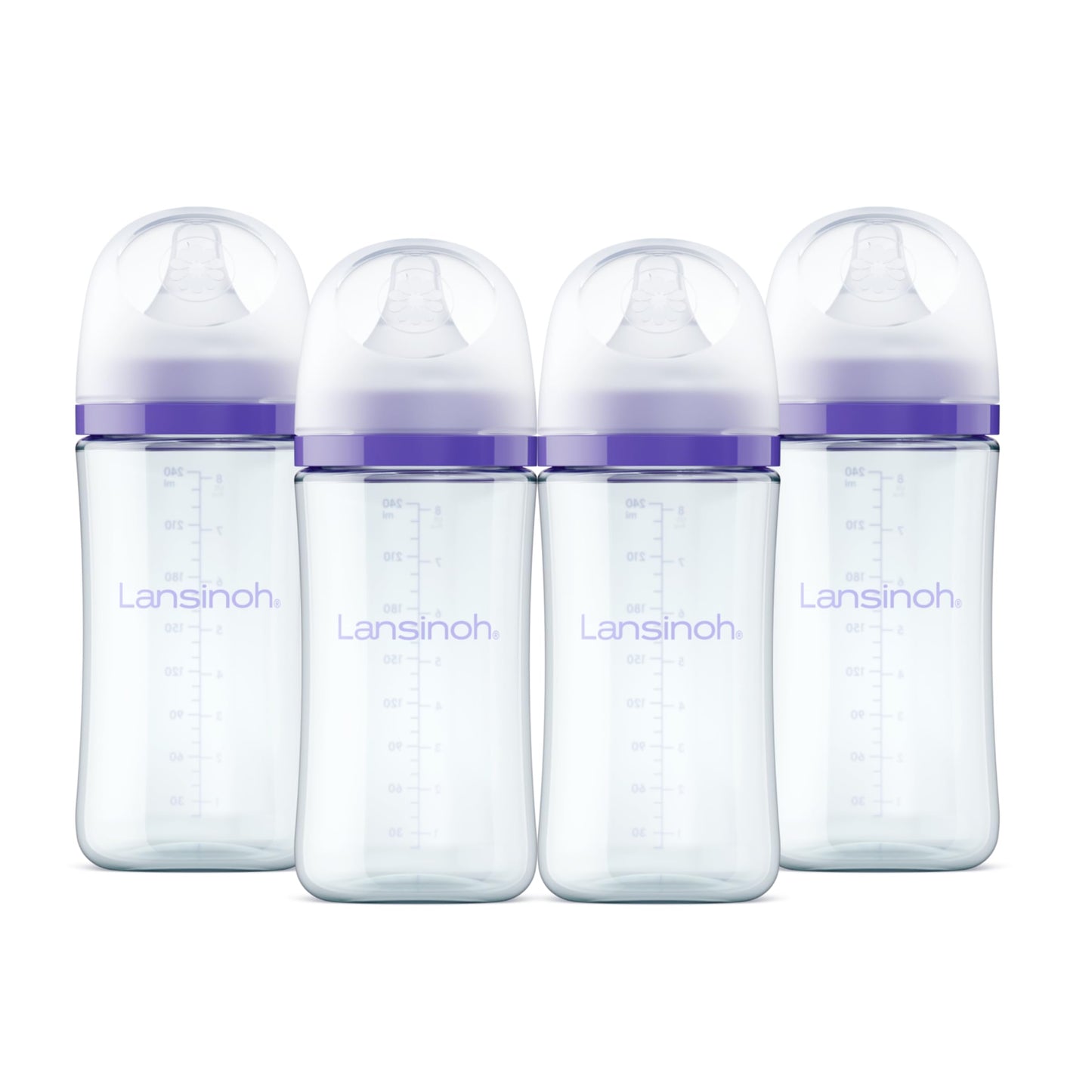Lansinoh Glass Baby Bottles, Anti-Colic, 8 Ounces, 4 Count Bottles for Feeding, Baby Essentials, Includes 4 Medium Flow Nipples, Size M