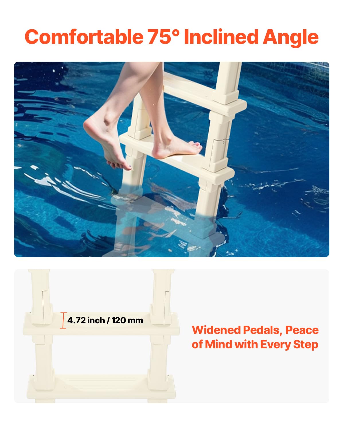 VEVOR Swimming Pool Ladder, 75°Inclined 5-Step Double Handrails Stair, Non-Slip Heavy Duty Steps, Load Capacity 300 lb, for 48-54 in Inground & Above-Ground Pools of Any Deck Surface Indoor & Outdoor
