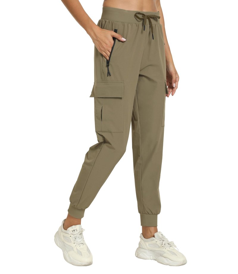 Womens Cargo Hiking Pants with Pocket - Lightweight Quick Dry Workout Joggers for Travel, Camping and Outdoor Wear(Khaki M)
