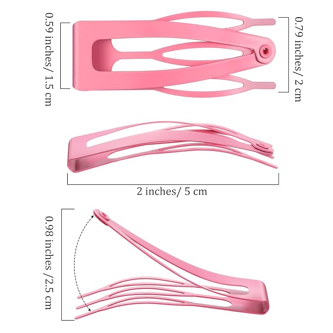 Chinco 24 Pcs Double Grip Hair Clips Metal Snap Clips Women Barrettes for Hair Making, Salon Supplies(Pink,2 Inch)