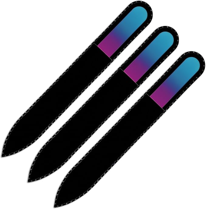 Mont Bleu Rainbow Glass Nail File in Black Pouch - Czech Tempered Glass - Handmade in Bohemia-Czech Republic - Washable Nail Files