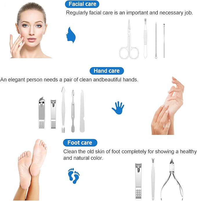 Professional Manicure and Pedicure Kit, 12-Piece Premium Grooming Set with Nail Clippers, Facial Care Tools, and Luxurious Travel Case for Men and Women