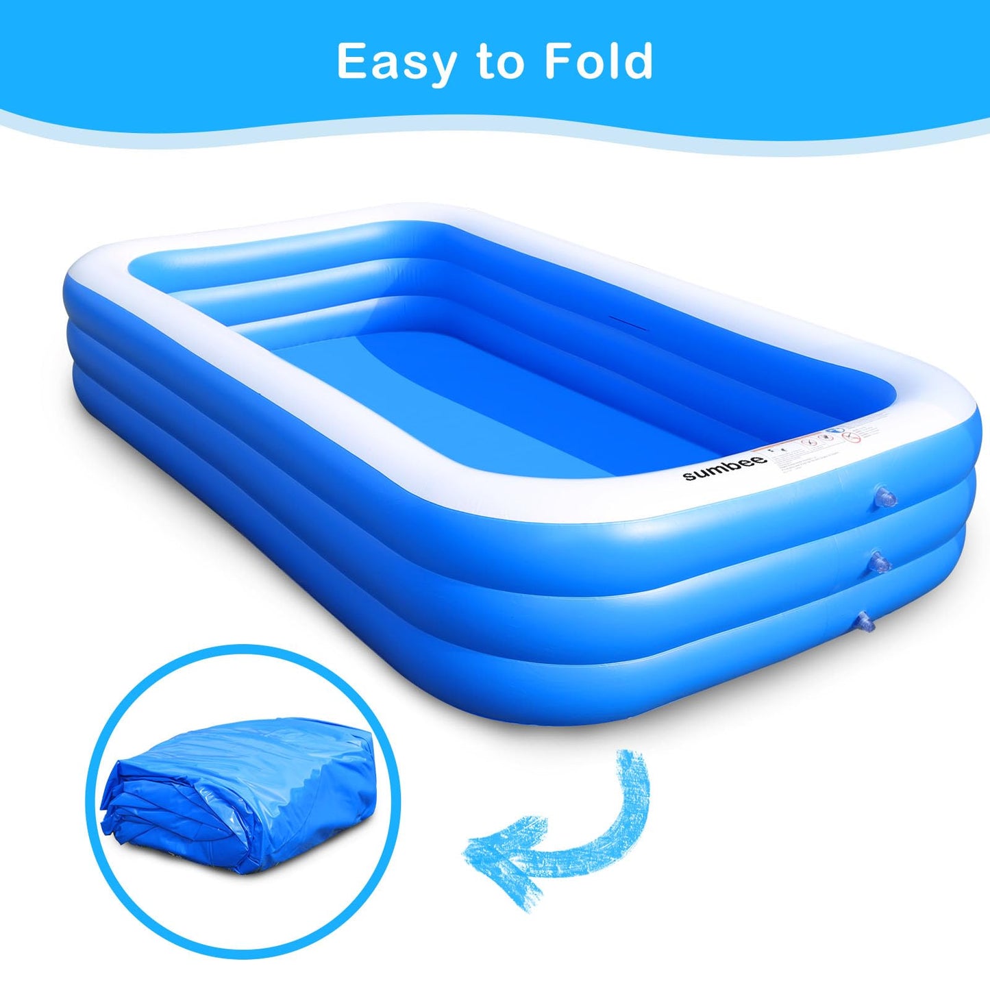 Sumbee Inflatable Pool for Kids and Adults, 120" x 72" x 22" Oversized Thickened Blow Up Family Swimming Pool for Outdoor Patio Backyard Garden Deck Summer Party Full Size Blue