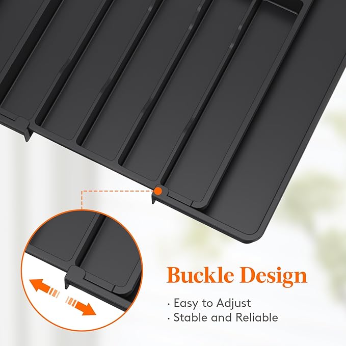 Lifewit Silverware Drawer Organizer, Expandable Utensil Tray for Kitchen, BPA Free Flatware and Cutlery Holder, Adjustable Plastic Storage for Spoons Forks Knives, 11-18 x 14", Black