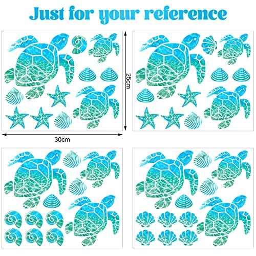 Outus 46 Pieces Sea Turtle Wall Decals Ocean Turtle Vinyl Stickers Underwater Bathroom Decals Starfish Shell Wall Sticker Waterproof Ocean Sticker Decoration for Home Office Nursery Bathroom Toilet