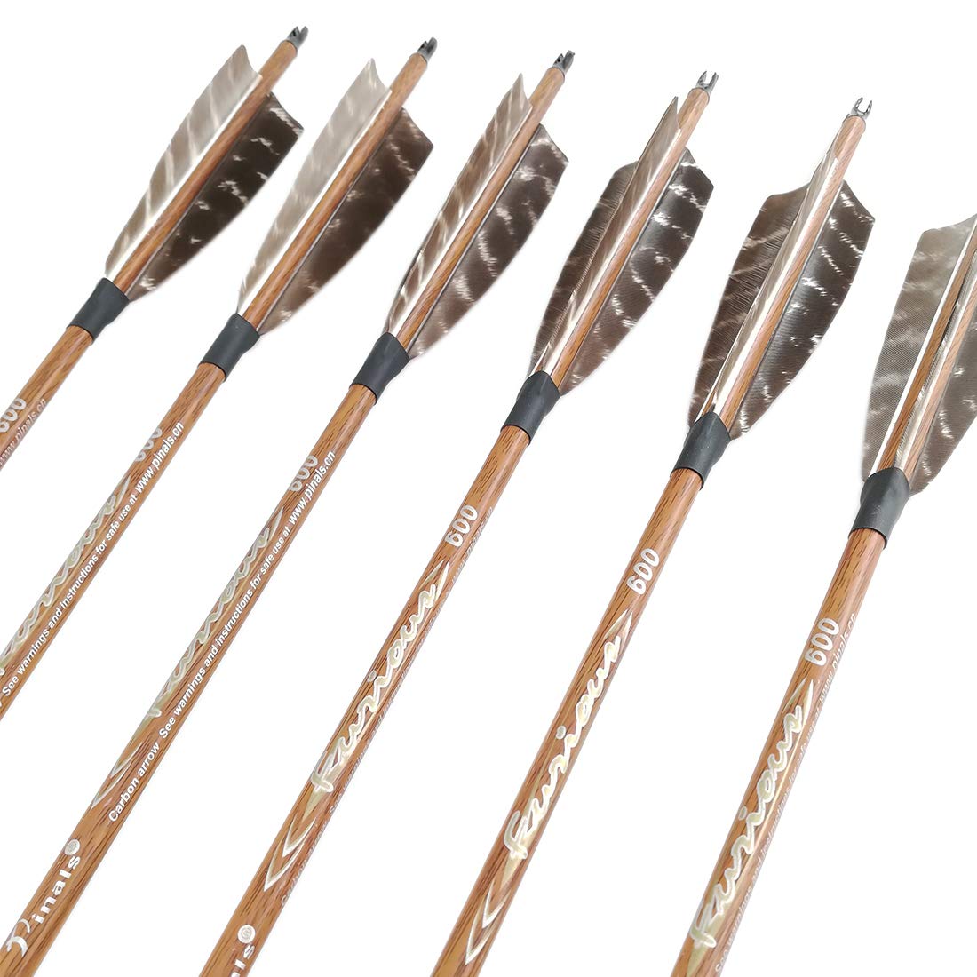 Pinals Traditional Archery Hunting Arrows 400 500 600 Spine Turkey Feather 30 32 Inch Carbon Shafts for Recurve Longbow Compound Bows Targets 12PCS 400