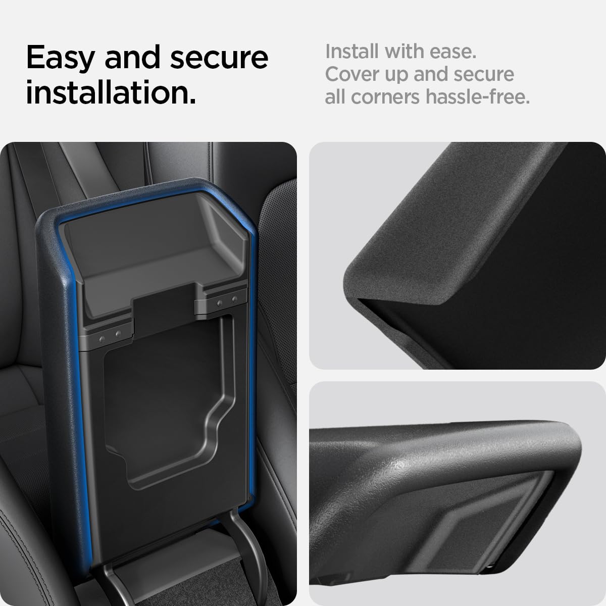 Spigen Center Console Armrest Cover for Tesla Model Y Juniper (Standard, Premium & Performance 2026/2025) and Model 3 Highland (Standard, Premium & Performance 2026/25/24) - Black