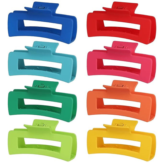 Dopamine 4.1 Inch Large Rectangle Big Hair Claw Clips - 8 Pcs, Non-Slip Acrylic Banana Jaw Clips for Thick Hair - Women & Girls
