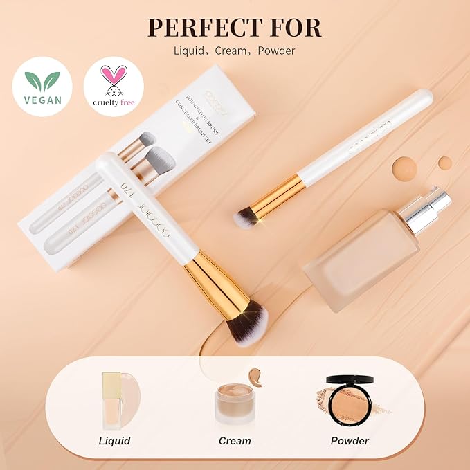docolor Foundation Brush & 270 Concealer Brush Set, 2PCS Professional Makeup Brushes Angled Kabuki Brush for Flawless Liquid, Cream, Sculpting, Mineral Blending and Buffing