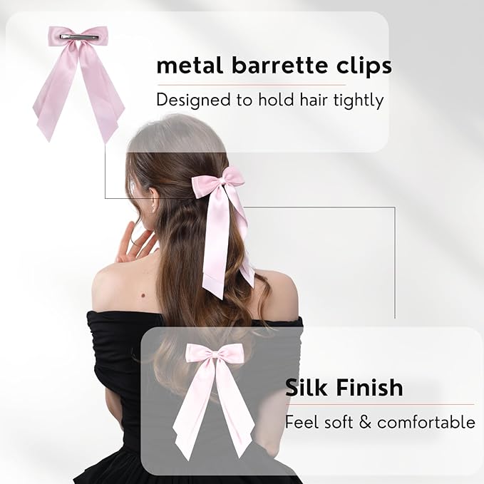 LuSeren 2 PCS Double Layer Hair Bows Pink Hair Ribbon Clips Ponytail Holder Accessories for Women Girls Toddlers Teens Kids