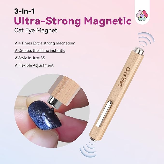 SAVILAND Cat Eye Magnetic for Nail: 3-in-1 Cat Eye Gel Nail Polish N35 Neodymium Strong Suction Magnet Wand Stick Diverse Effect Double Ended Manicure Salon Design Art Tools Set Accessories
