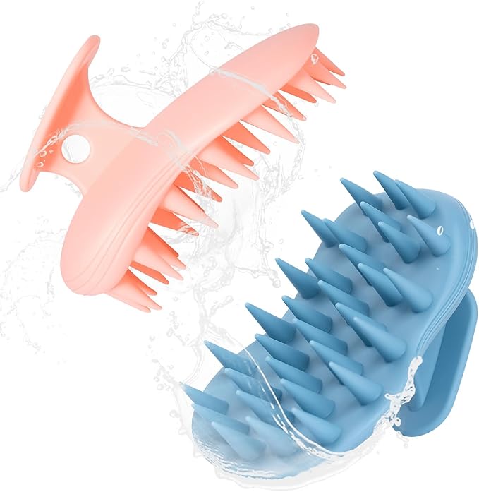 2pcs Shampoo Brush Hair Scalp Massager,100% Silicone Scalp Scrubber,Scalp Exfoliator for Stress Relax Hair Growth(Blue+Orange)