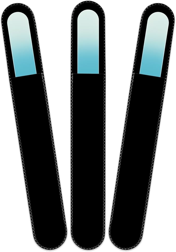 Mont Bleu Rainbow Crystal Nail File in Black Pouch - Large/Professional Size - Czech Tempered Glass - Handmade in Bohemia (Czech Republic)