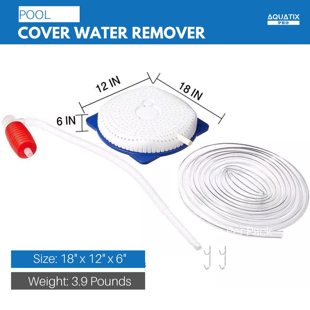 Pool Cover Drainer Kit for Above Ground Swimming Pools by Aquatix Pro, Premium Pool Cover Siphon with 16 Feet Hose & Pump, Suitable for All Coverings, Quick and Easy Water Drainage, 1 Year Warranty!