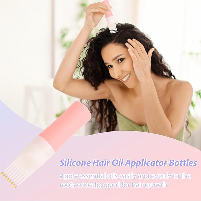 DUAIU Hair Oil Applicator with 2PCS Scalp Massager, Silicone Root Comb Applicator Bottle and Silicone Shampoo Brush Set, Scalp Scrubber Bottle for Hair Dye and Care