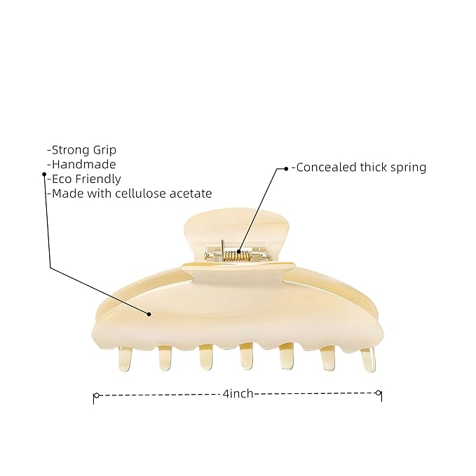 Durable Acetate Hair Clips - 4-Inch Creme Claw Clips for Fine and Thick Hair (Creme)