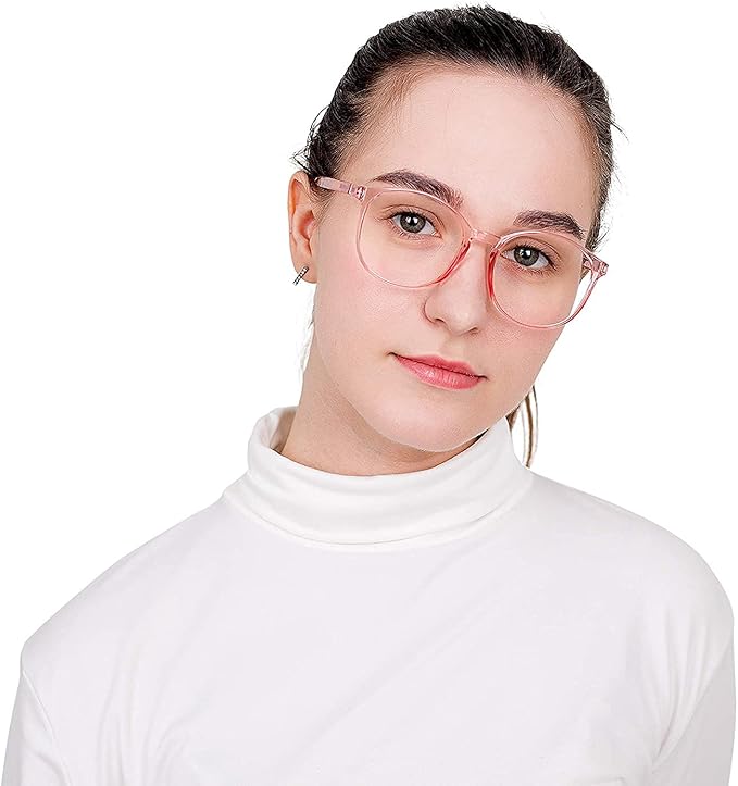 LifeArt Round Blue Light Blocking Glasses, Computer Glasses, Gaming Glasses, TV Glasses for Women Men (Clear Pink, 0.50 Magnification)