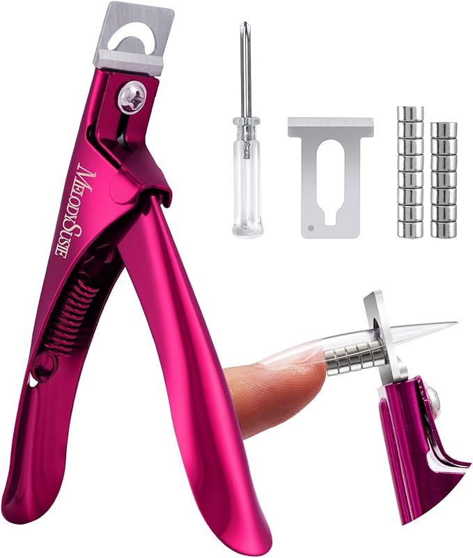 MelodySusie Acrylic Nail Clippers with 15pcs Magnet Sizers, Professional Nail Clippers Cutters for Long Acrylic Gel Nails Tips, Adjustable Stainless Nail Trimmer, Manicure Tool for Salon Home, Plum