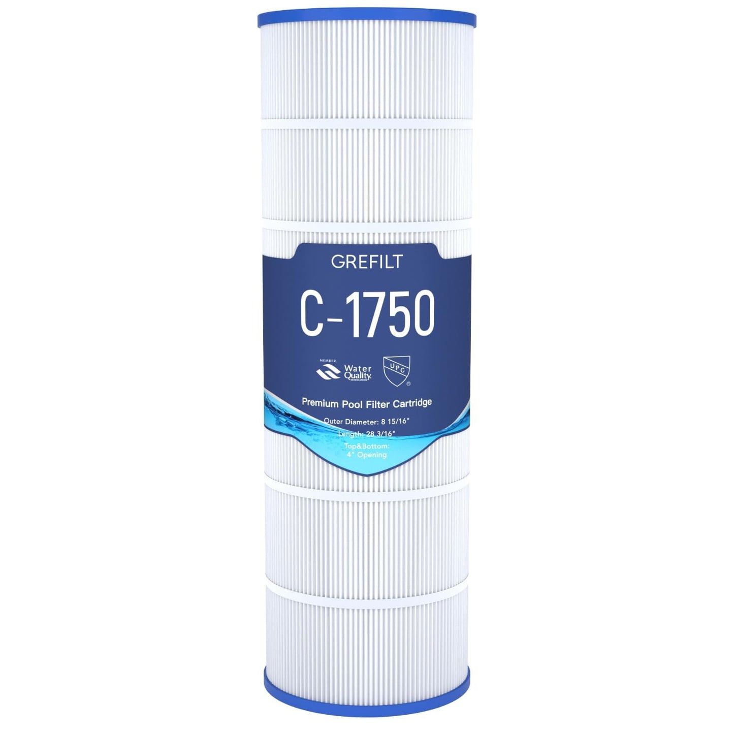 Grefilt C1750 Pool Filter Cartridge, Compatible with Hayward C1750, CX1750RE, Replacement for Pleatco PA175, Unicel C-8417, Filbur FC-1294, Sta-Rite PXC175, 175 sq.ft, Dimensions: 28 3/16" x 8 15/16"