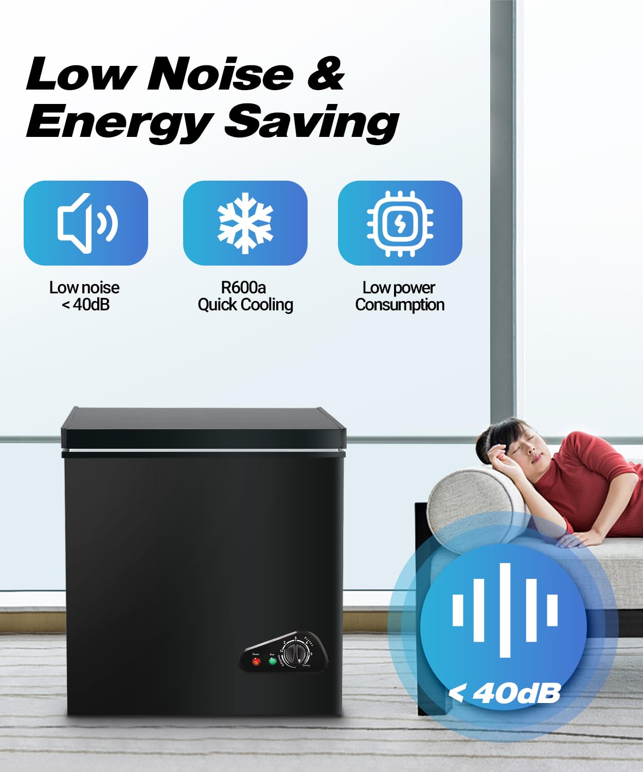rosmena Deep Freezer 3.5 Cu.Ft, Chest Freezer with Removable Basket, Small Freezer with 6 Levels Adjustable Temperature, Quiet Mini Freezer for Home/Kitchen/Office/Garage/Bar (Black)