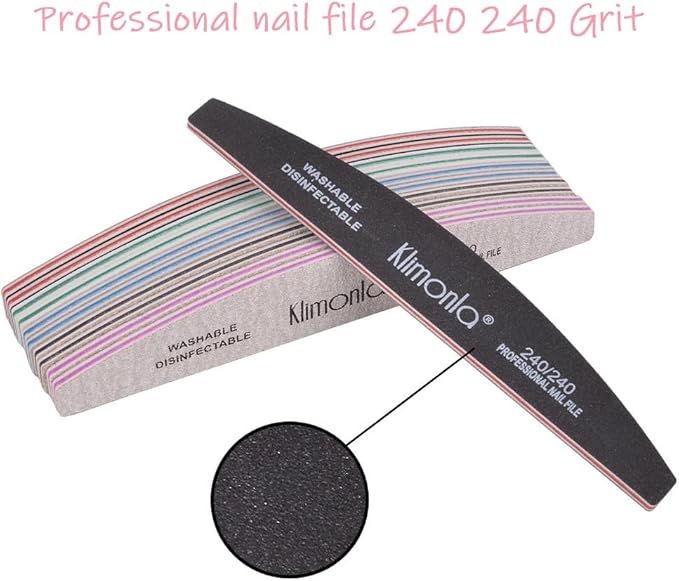 50PCS Gray Professional Nail Files 80/100/150/180/240 Grit, Emery Boards Nail Files for Natural Nails and Acrylic Nails, Double Sided Emory Boards limas para unas acrilicas Reusable Manicure Tools