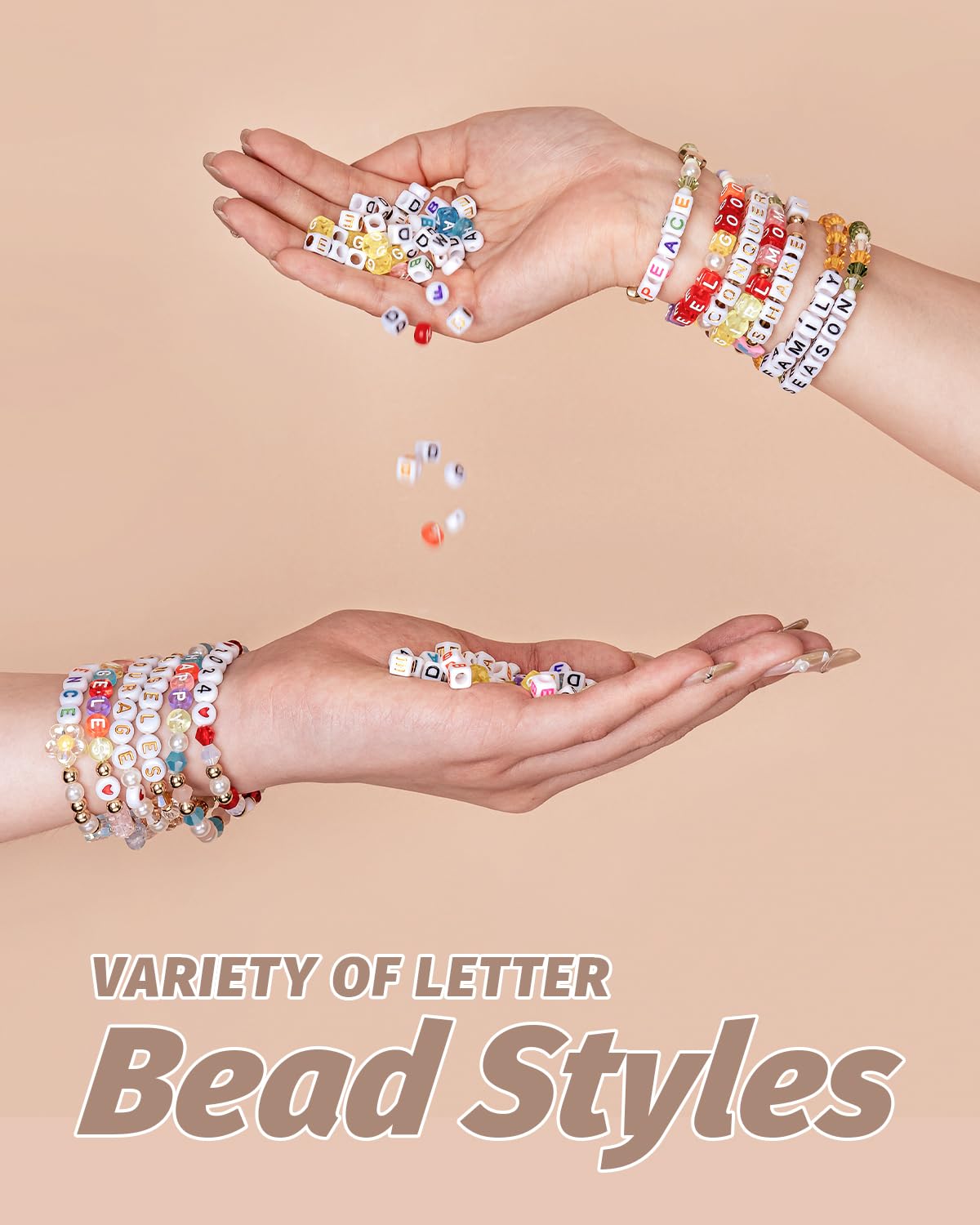DoDoBeads Gold Letter Beads for Bracelets - 1270Pcs Square Acrylic A-Z with Extra Vowels, Numbers and Spacers - Ideal for Necklaces and Friendship Kits