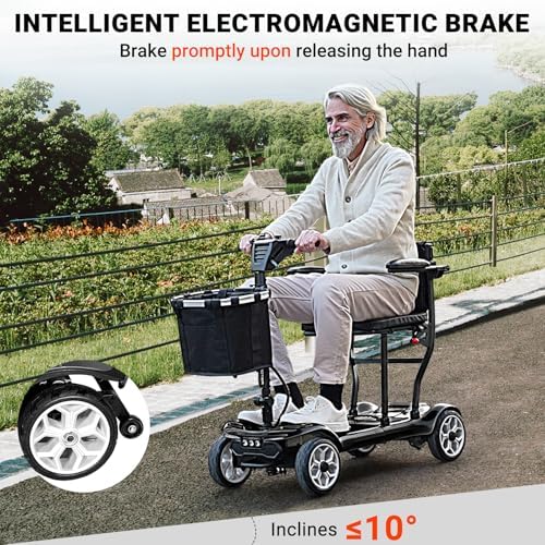 DA-031 4-Wheel Mobility Scooter for Adults/Seniors, One-Click Collapsible, Emergency Brake, Removable Battery & Basket, Seat Storage, Dustproof Cover. - Black