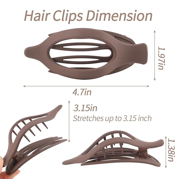 6 Packs Flat Claw Clips for Women, French Flat Hair Clip, Matte Curved Hair Claws Clip for Thin Thick Hair, Lay Down Claws Clips, Durable Strong Hold Hair Clip (Wine Red)