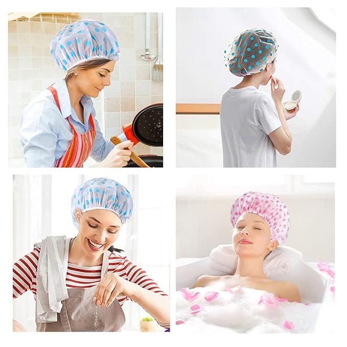 Large Shower Caps, 3 Pcs Waterproof Bath Caps Plastic Reusable Shower Caps Elastic Band Bath Hair Hat for Women Ladies