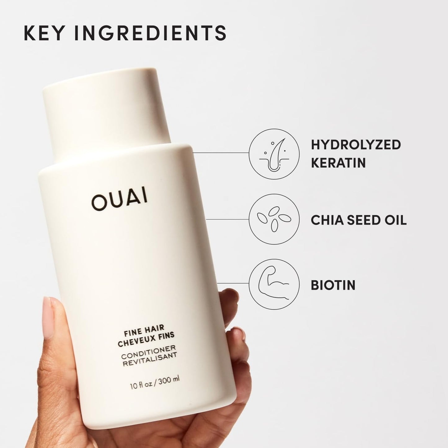 OUAI Fine Hair Conditioner Travel Size - Volumizing Conditioner for Fine Hair with Keratin, Biotin & Chia Seed Oil - Adds Softness, Bounce & Volume - Free from Parabens, Sulfates & Phthalates (3 Oz)