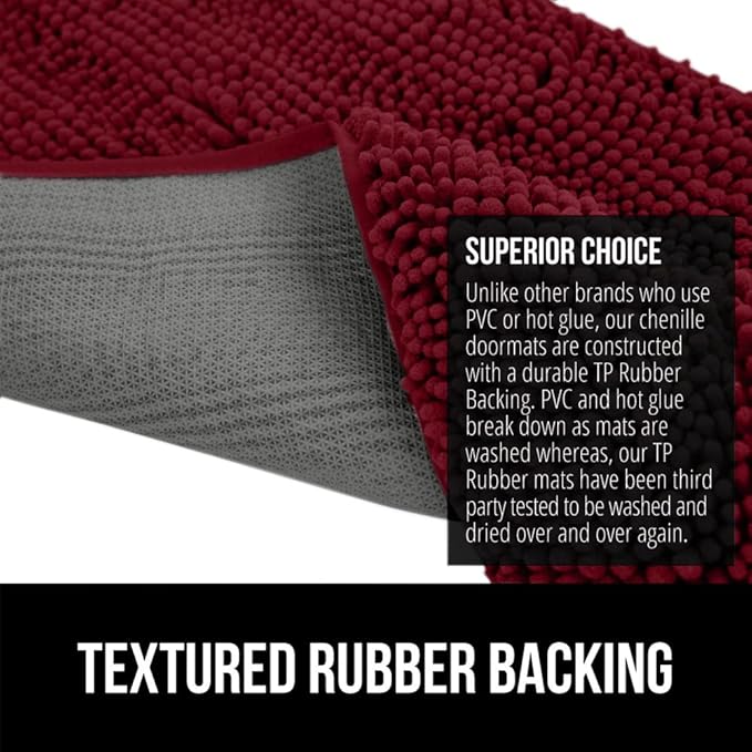 GORILLA GRIP SoakSTOPPER Dog Door Mat, 30x20 Machine Washable Rug Absorbent Doormat Captures Moisture Mud Dirt, Quick Dry Soft Chenille Entryway Rugs Indoor Entrance Mats for Dog Paws, Burgundy