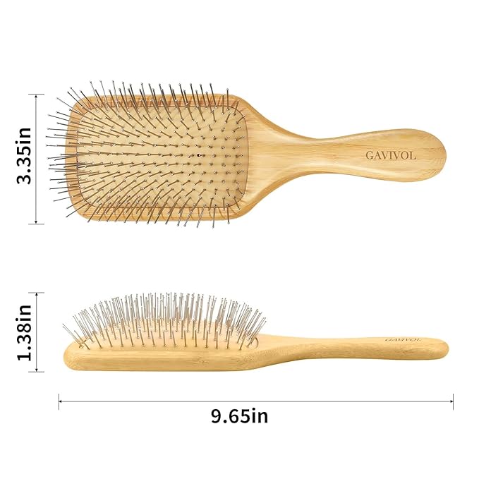 Bamboo Hair Brush for Men & Women Ã¢ÂÂ Natural Scalp Massager with Steel Bristles, Promotes Hair Growth, Anti-Static & Travel-Friendly, Wet Brush & Detangler (Kids/Adults)