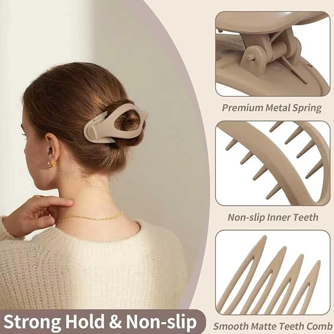 9 Pack Flat Hair Clips for Women, Matte Claw Clips for Thick & Thin Hair, Suitable for Driving (Light Beige,Taupe,BlackÃ¯Â¼Â