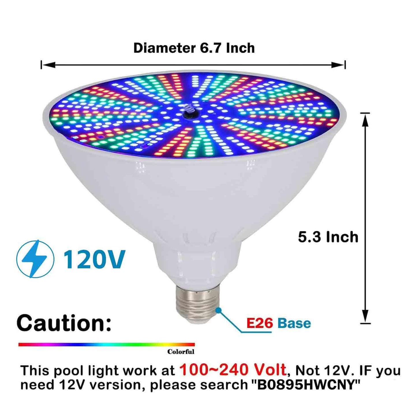 Pool Lights, 120V 40W RGB Color Changing Underwater LED Pool Light for Inground Pool with Remote Control, E26 Replacement Bulb Fit in for Pentair and Hayward Pool Light Fixtures