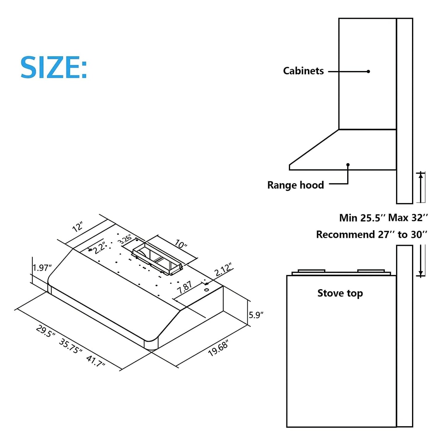 IKTCH 42 Inch Under Cabinet Range Hood, 900CFM Range Hood with 4 Speed Gesture Sensing&Touch Control Panel, Stainless Steel Kitchen Vent with 3 Pcs Baffle Filters