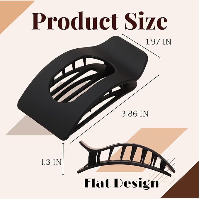 8 Pack Black White Flat Hair Clips for Women – Large Matte Rectangle No-Slip Claw Clips for Thick & Thin Hair, Strong Hold Square Hair Accessories