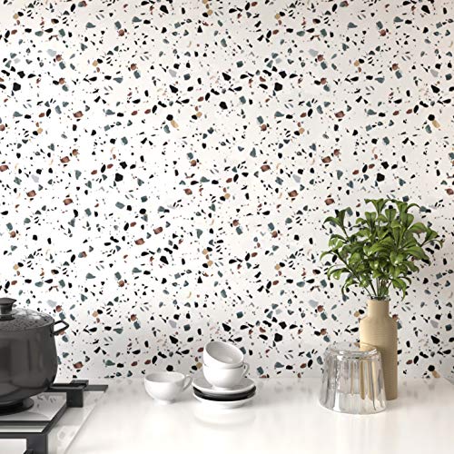 LACHEERY Terrazzo Contact Paper for Countertops Waterproof Self Adhesive Granite Countertop Contact Paper Decorative Wall Paper Roll Peel and Stick Wallpaper for Kitchen Shelf Drawer Liners 15.8"x80"