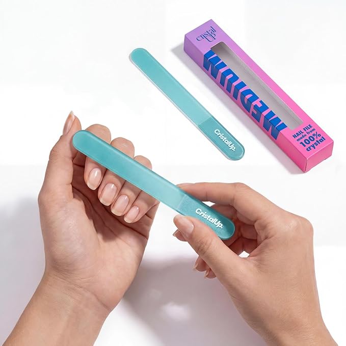 CRISTAUP Crystal Hand Nail File 5.3in, Glass File Durable, Eco Friendly, Gentle on Nails, Perfect for Home, Office and On The Go Elegant Design for Professional Manicure and Pedicure Results