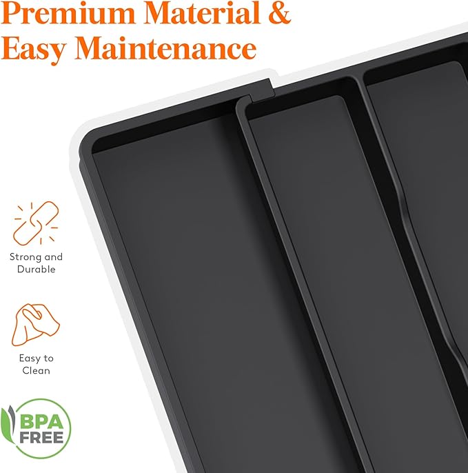 Lifewit Utensil Organizer for Kitchen Drawers, Expandable Cooking Utensil Tray, Adjustable Cutlery Silverware Flatware Holder, Plastic Spatula Tools Storage Divider, 13-22 x 15", Black