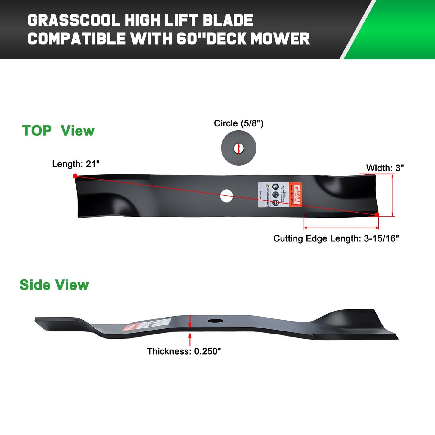 Grasscool TCU15881 Mower Blades Compatible with Z930m Z950m 950m 930m Z950r z951r 1025r Z757 Z665 60D 60''Zero Turn Tractor Replace for m128485 m163983