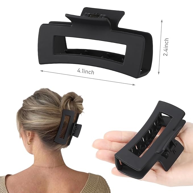 4.1 Inch Large Hair Claw Clips 8 Pcs Rectangle Big Hair Clips for Thick Hair Nonslip Claw Acrylic Banana Jaw Clips Hair Accessories for Women and Girls (Black)