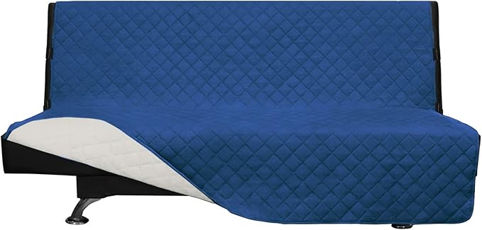 Easy-Going Futon Sofa Slipcover - Reversible Armless Couch Cover - Water Resistant - Pets & Kids (Blue/Ivory)