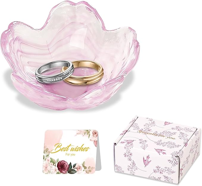 Flower Jewelry Dish Ring Holder Jewelry Tray Cute Vanity Organizer Room Decor Aesthetic Nightstand Bathroom Bedroom Decor Trinket Dish Small Valentine's Friendship Christmas Birthday Gifts for Women