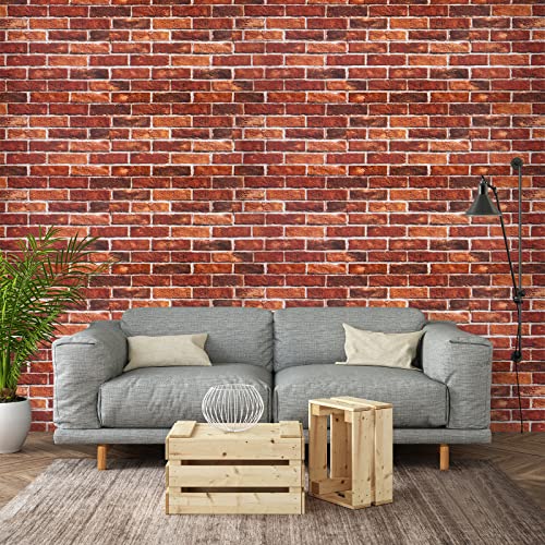 Red Faux Brick Wallpaper Peel and Stick Wallpaper 3D Brick Contact Paper 17.71in ¡¿ 118in Self Adhesive Wall Paper for Fireplace Bedroom Living Room Decoration
