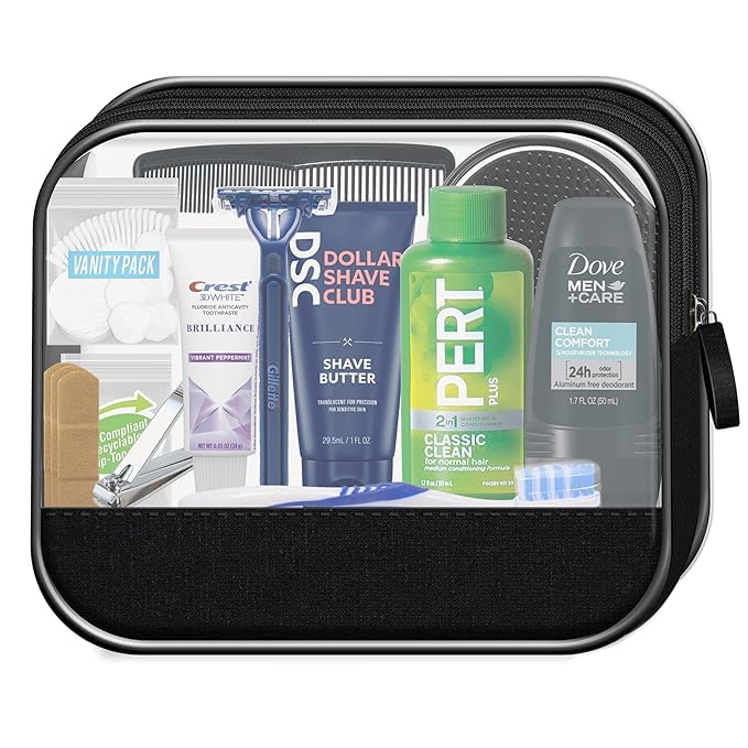 Convenience Kits International Men’s Super Deluxe, 16-Piece Kit with Travel Size TSA Compliant Essentials in Reusable Zippered Toiletry Bag (Pack of 2)