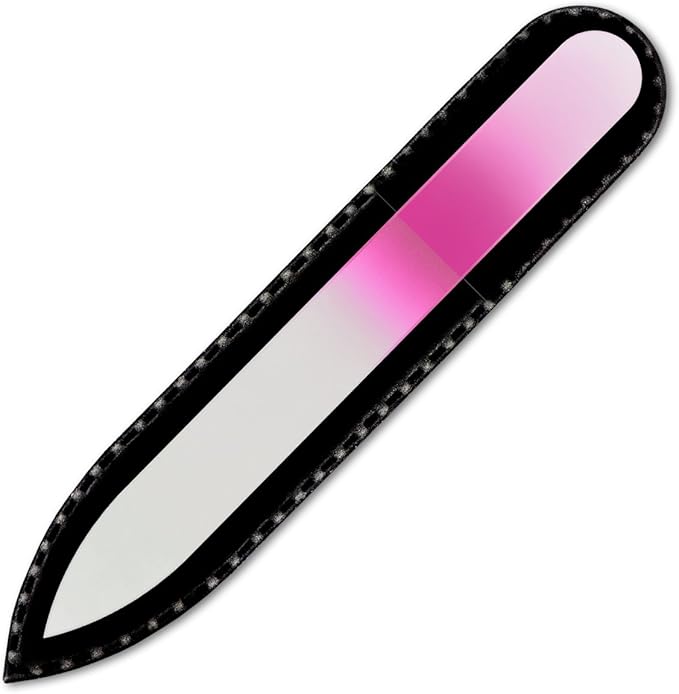 Mont Bleu Rainbow Crystal Nail File in Black Pouch - Small/Purse Size - Czech Tempered Glass - Handmade in Bohemia (Czech Republic)