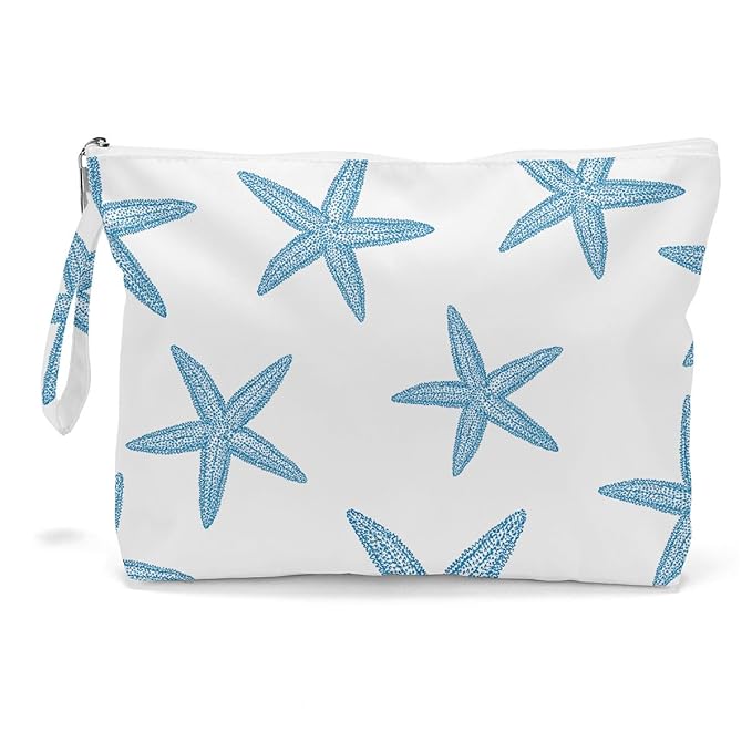 Fokongna Wet Bag, Travel Wet Dry Bag Water Proof Beach Bags for Swimsuit Beach Pool Diapers Dirty Yoga Gym Clothes Zipper Pouch, for Women Sister Friends Ocean Sea Shells Makeup Bag