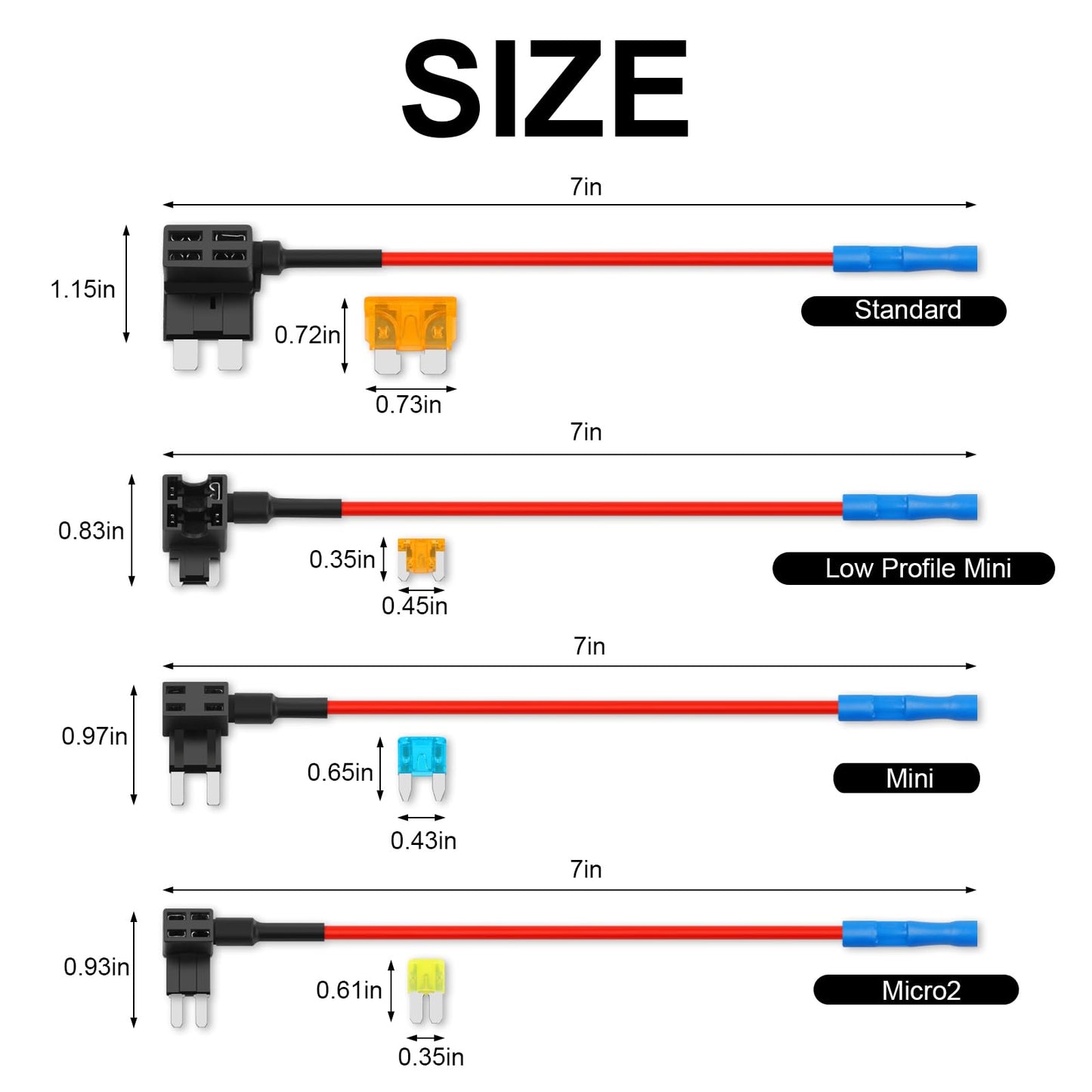 Cooclensportey 16 Pack 4 Types Fuse Tap, Upgraded 12V Car Add a Circuit Fuse Tap Kit - Standard Mini Micro2 and Low Profile Mini Fuses Taps, ATO ATC ATM APM Fuses Adapter Jumper for Cars Trucks Boats